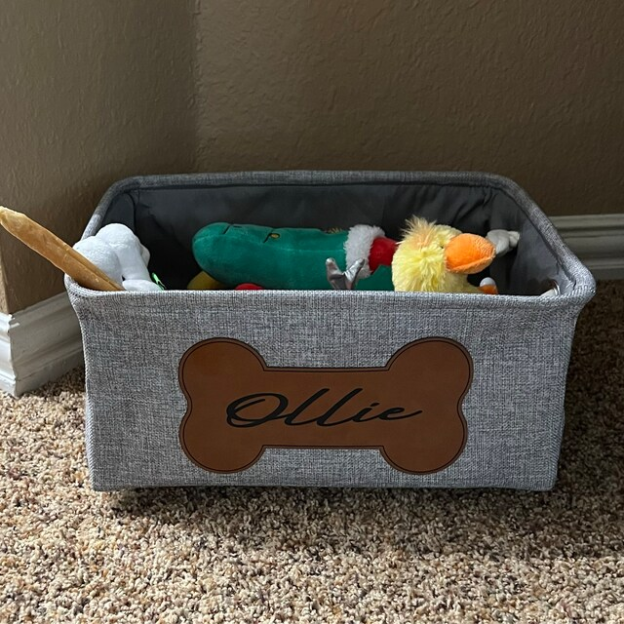 Personalized Leather Patch Pet Fabric Toy Basket | BKPet53