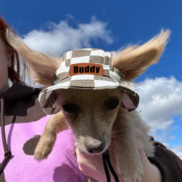 Personalized Leather Patch Pet Sun Hat with Ear Holes | BKPet67