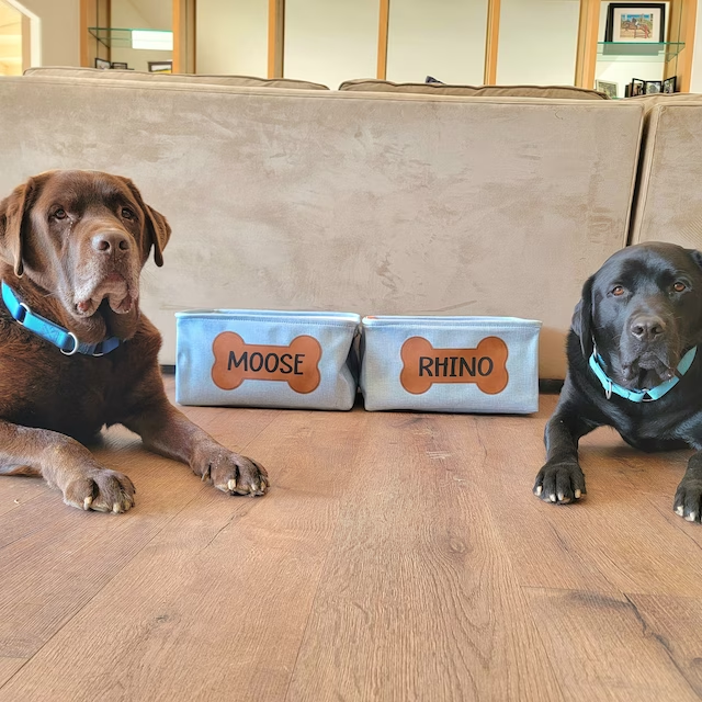 Personalized Leather Patch Pet Fabric Toy Basket | BKPet53