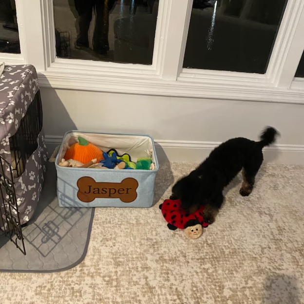 Personalized Leather Patch Pet Fabric Toy Basket | BKPet53