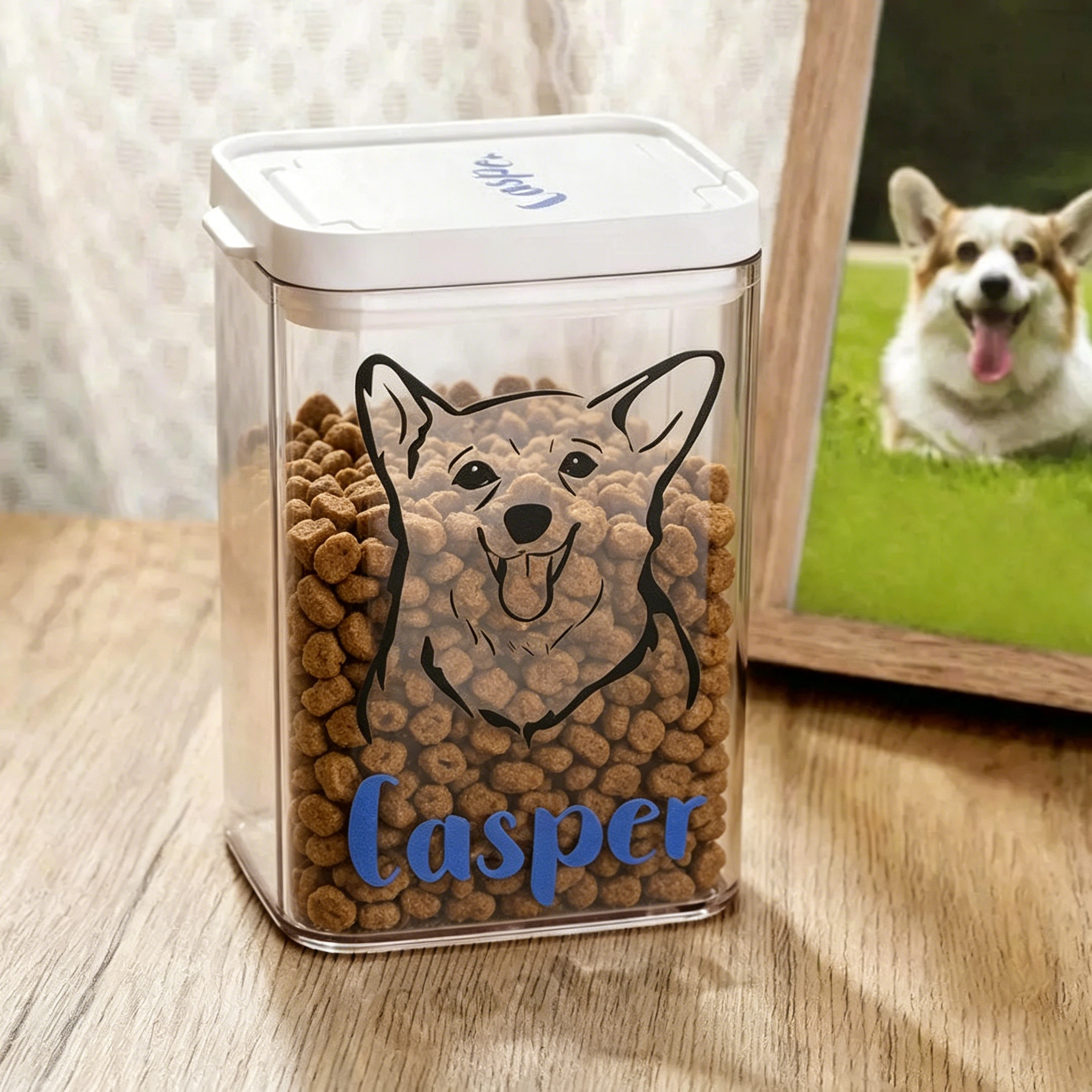 Personalized Pet Portrait Clear Treat Storage Box | MNFeed02