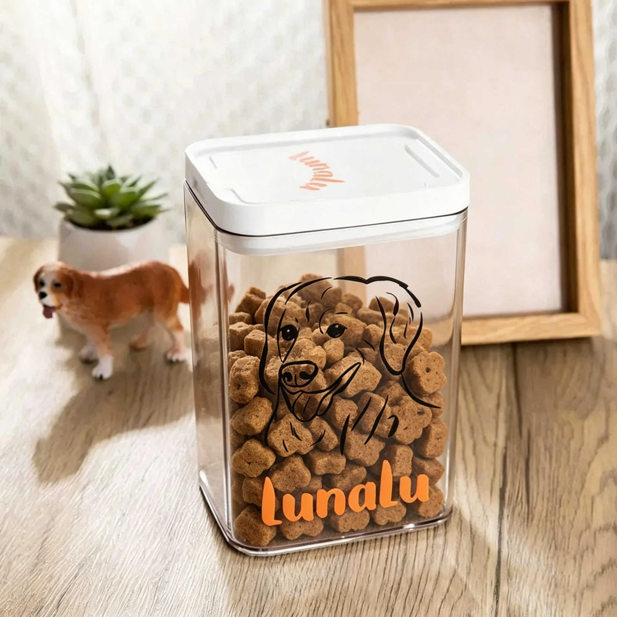 Personalized Pet Portrait Clear Treat Storage Box | MNFeed02
