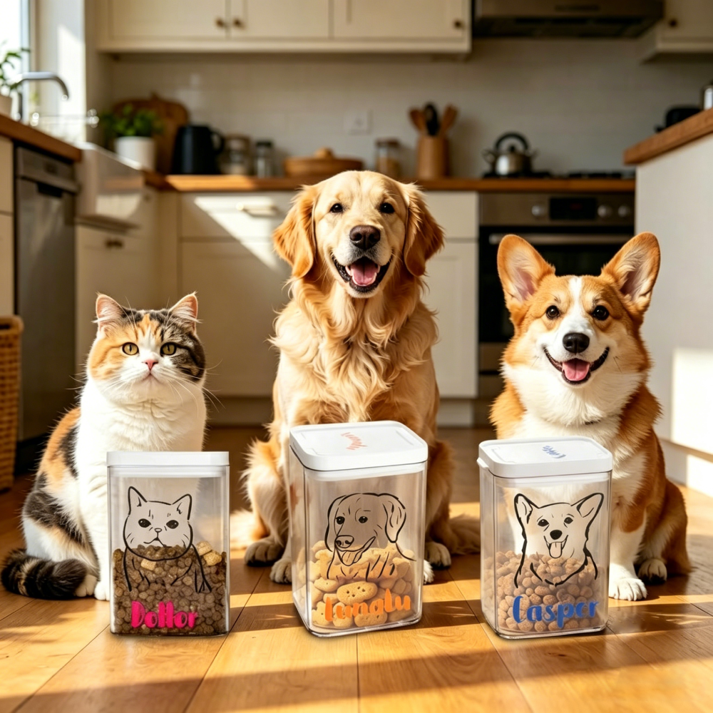 Personalized Pet Portrait Clear Treat Storage Box | MNFeed02