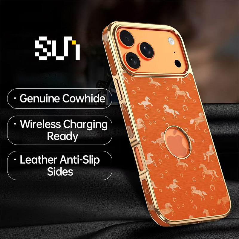  Horse-Patterned Genuine Leather MagSafe Case For iPhone 17 Series