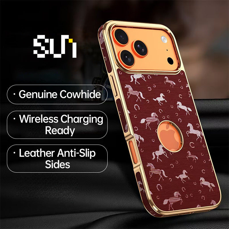  Horse-Patterned Genuine Leather MagSafe Case For iPhone 17 Series