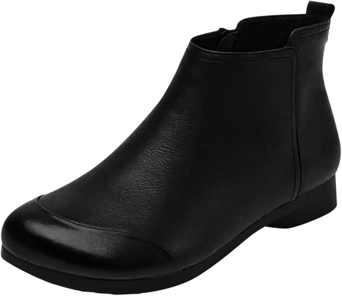 Women Retro Minimalist Leather Soft Flat Ankle  Chelsea Boots