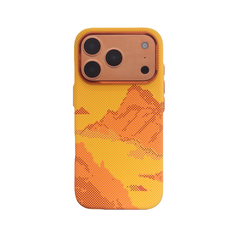 CASESUN Kevlar texture phone case for iPhone 17 Pro Max with mountain-inspired pattern