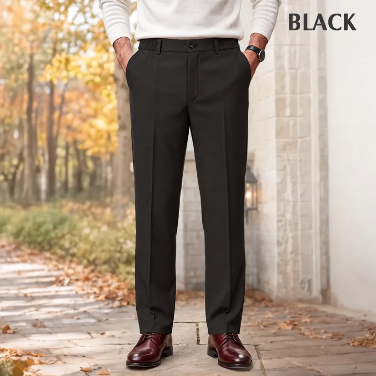High Waist Pleated Trousers with Comfort Stretch Waistband