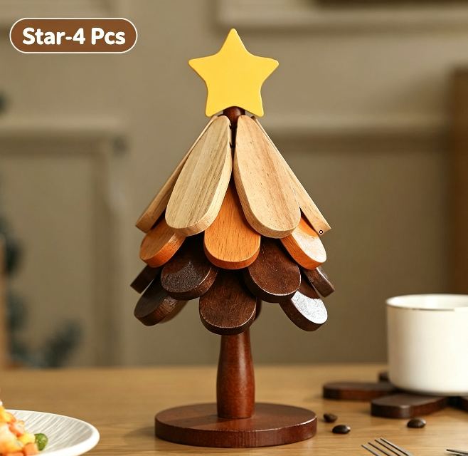 🪵 Last Day 50% OFF｜Solid Wood Heat Resistant, Protect Table From Scalding - Tree Shaped Foldable Wooden Trivet🎄