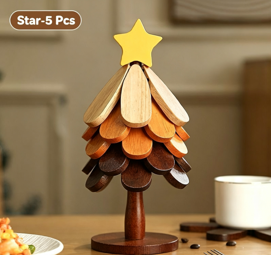 🪵 Last Day 50% OFF｜Solid Wood Heat Resistant, Protect Table From Scalding - Tree Shaped Foldable Wooden Trivet🎄