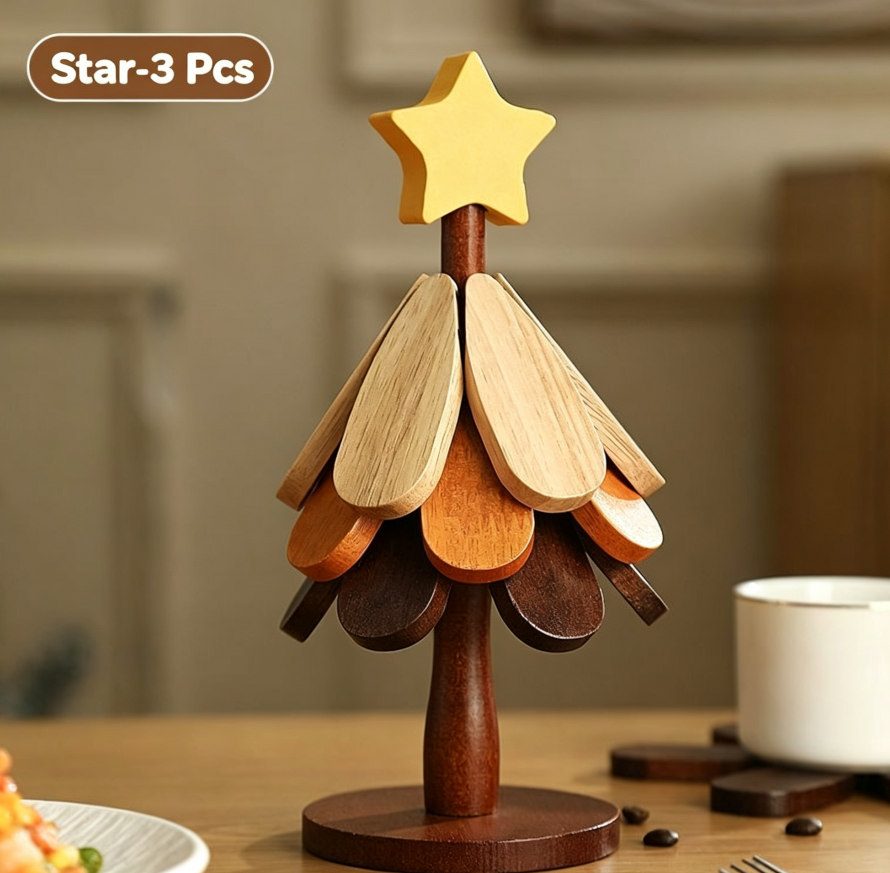 🪵 Last Day 50% OFF｜Solid Wood Heat Resistant, Protect Table From Scalding - Tree Shaped Foldable Wooden Trivet🎄
