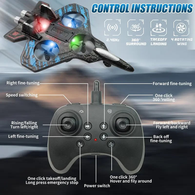 49% OFF 🎉🎉RC Stunt Fighter Jet Toy for Kids with 360° Flips & LED Lights