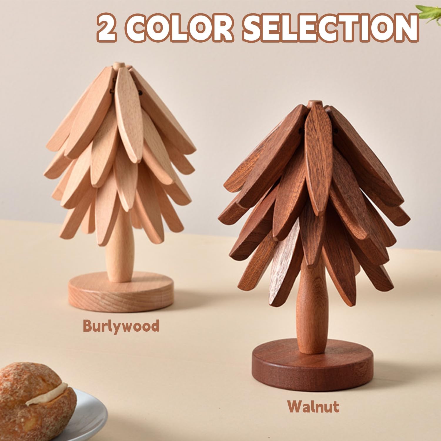 🎁Last Day Promotion 49% OFF🔥Natural Tree Trivet Set - 4 Wooden Trivets & 1 Stand Like a Christmas Tree