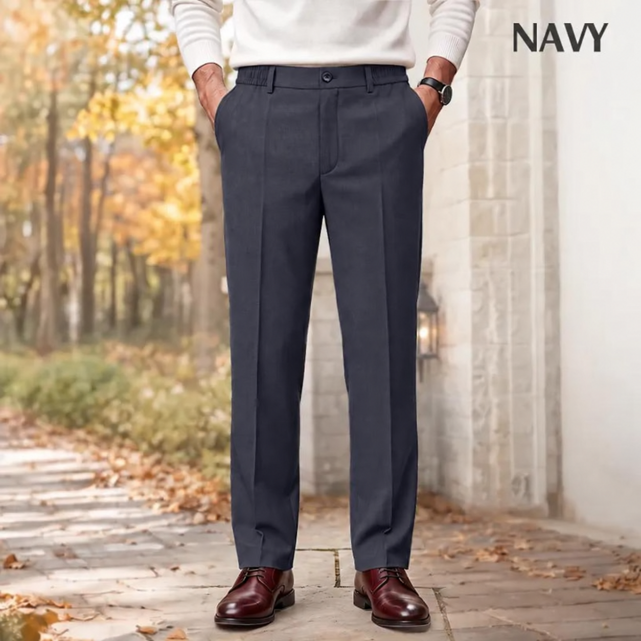 High Waist Pleated Trousers with Comfort Stretch Waistband