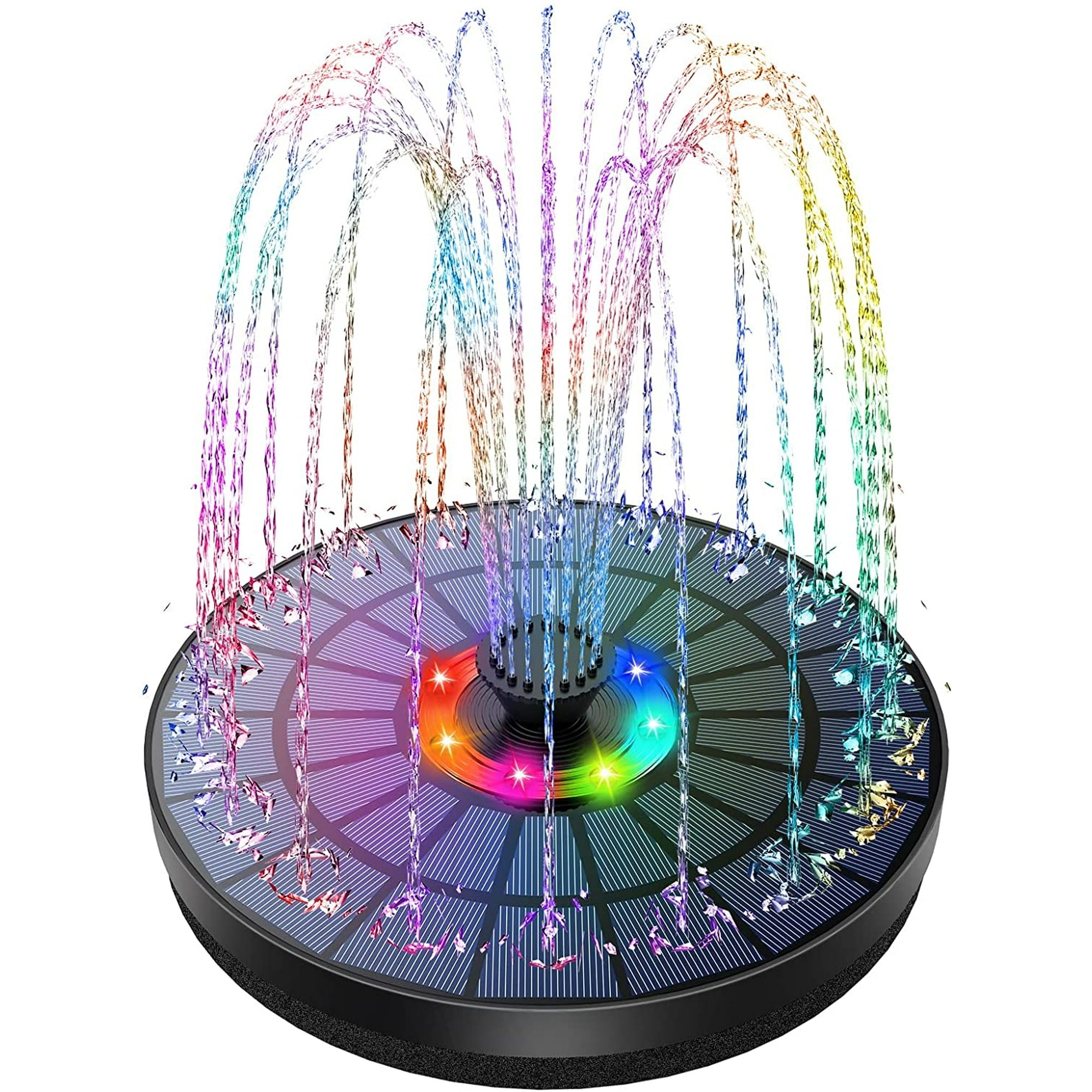 Solar Fountain Pump Kit with Optional Colorful LED Lights and Smart Light Detection for Garden and Bird Bath