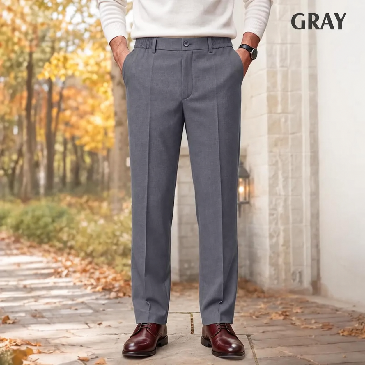 High Waist Pleated Trousers with Comfort Stretch Waistband