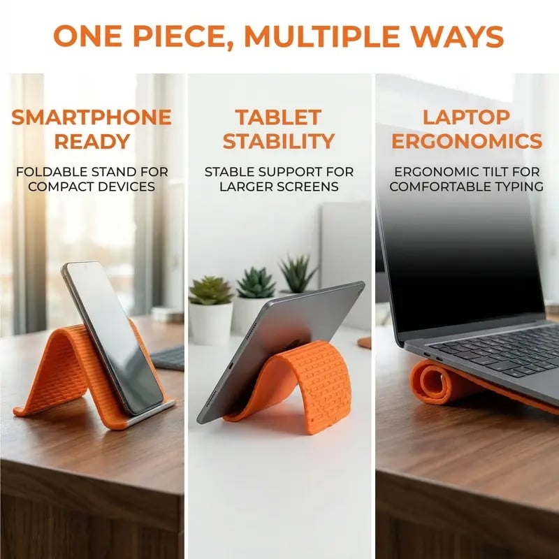 Portable Foldable Silicone Phone Holder, Bendable Freely into Any Shape, Multi-Angle Adjustable Stand for Mobile Phone