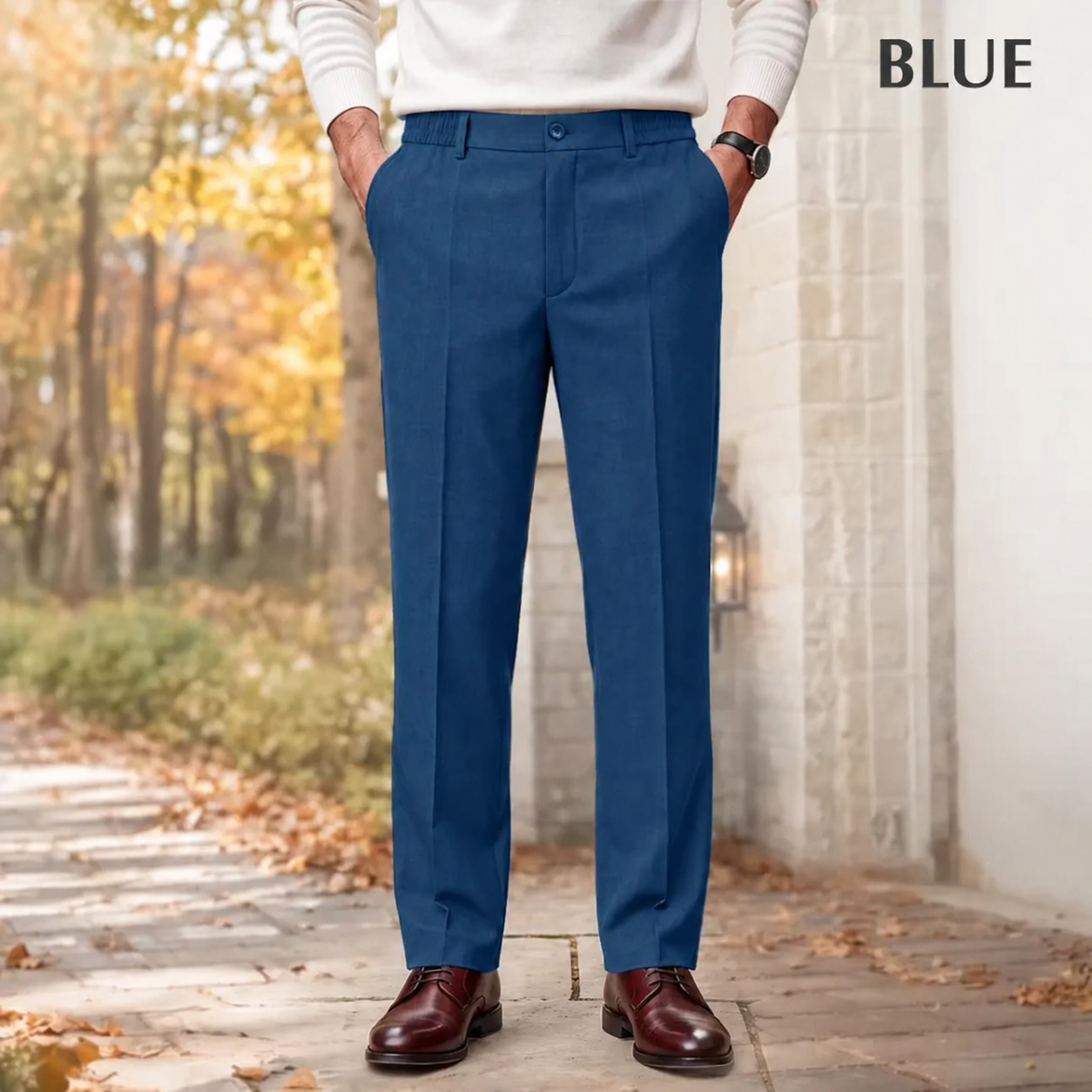 High Waist Pleated Trousers with Comfort Stretch Waistband