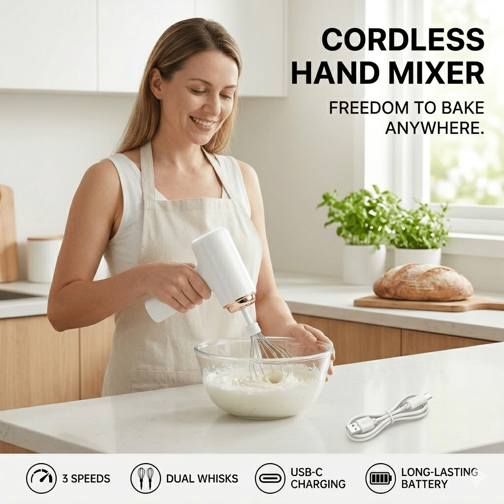 🍰 Cordless 3-Speed Hand Mixer – Portable Freedom for Every Kitchen & Beyond