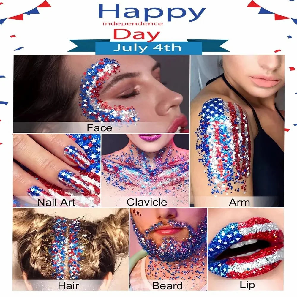 🦅4th of July/Soccer Fan Glitter Stick✨🔔Red, White & Blue Body & Hair Sparkle🚝Free Shipping