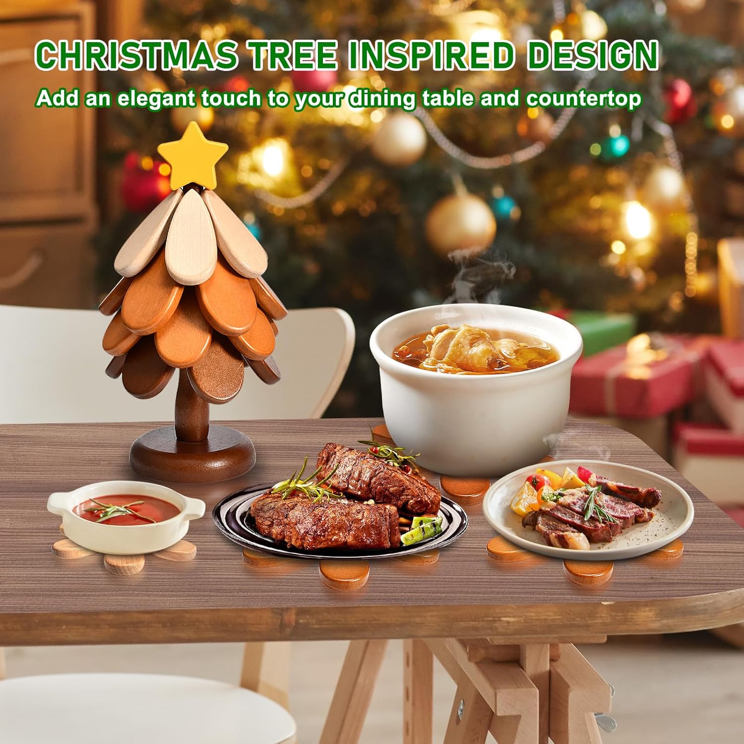🪵 Last Day 50% OFF｜Solid Wood Heat Resistant, Protect Table From Scalding - Tree Shaped Foldable Wooden Trivet🎄