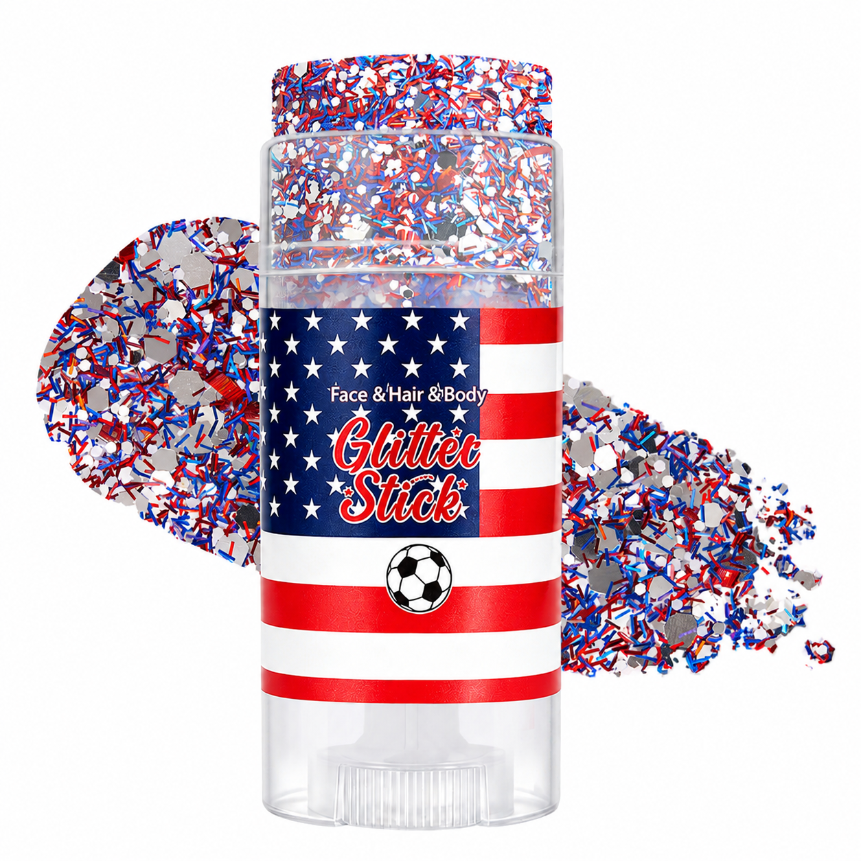 🦅4th of July/Soccer Fan Glitter Stick✨🔔Red, White & Blue Body & Hair Sparkle🚝Free Shipping