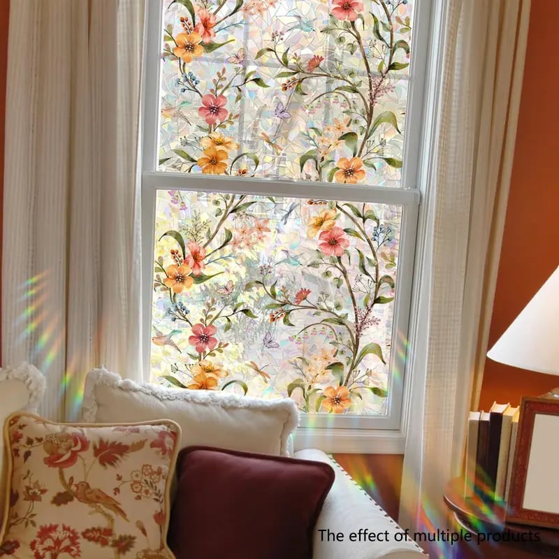 🔥hot Sale 49% Off -🌈floral Stained Glass Window Film Uv Blocking-soft Privacy-rainbow Light Effect