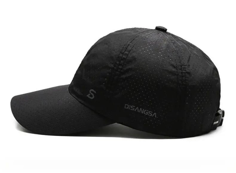 Black quick-dry performance cap side view