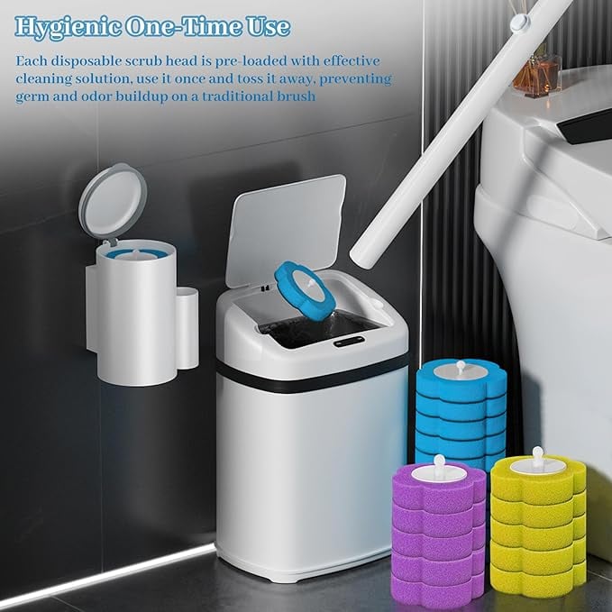 Toilet Scrubber Kit with Self-Cleaning Disposable Pads – No Pre-Rinse, No Mess, No Odor, Simplifies Bathroom Hygiene
