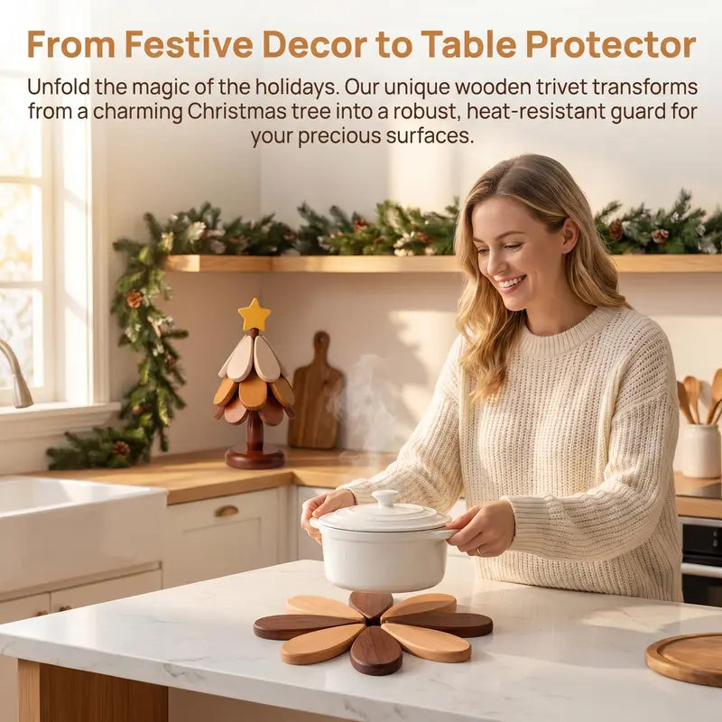 🪵 Last Day 50% OFF｜Solid Wood Heat Resistant, Protect Table From Scalding - Tree Shaped Foldable Wooden Trivet🎄