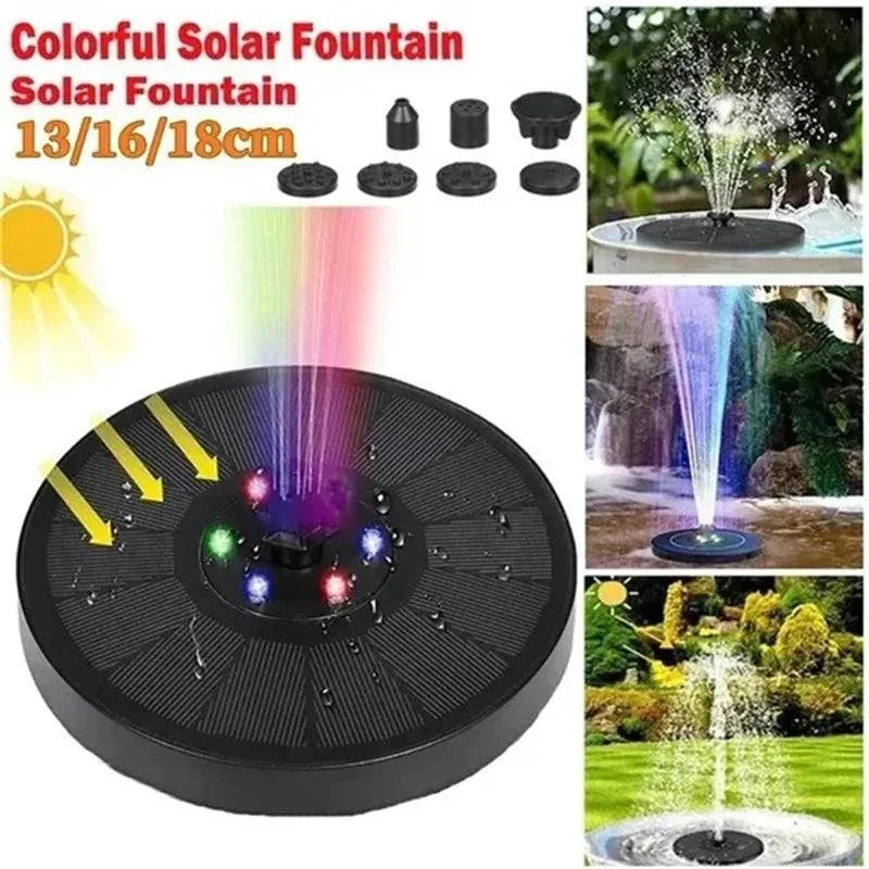 Solar Fountain Pump Kit with Optional Colorful LED Lights and Smart Light Detection for Garden and Bird Bath