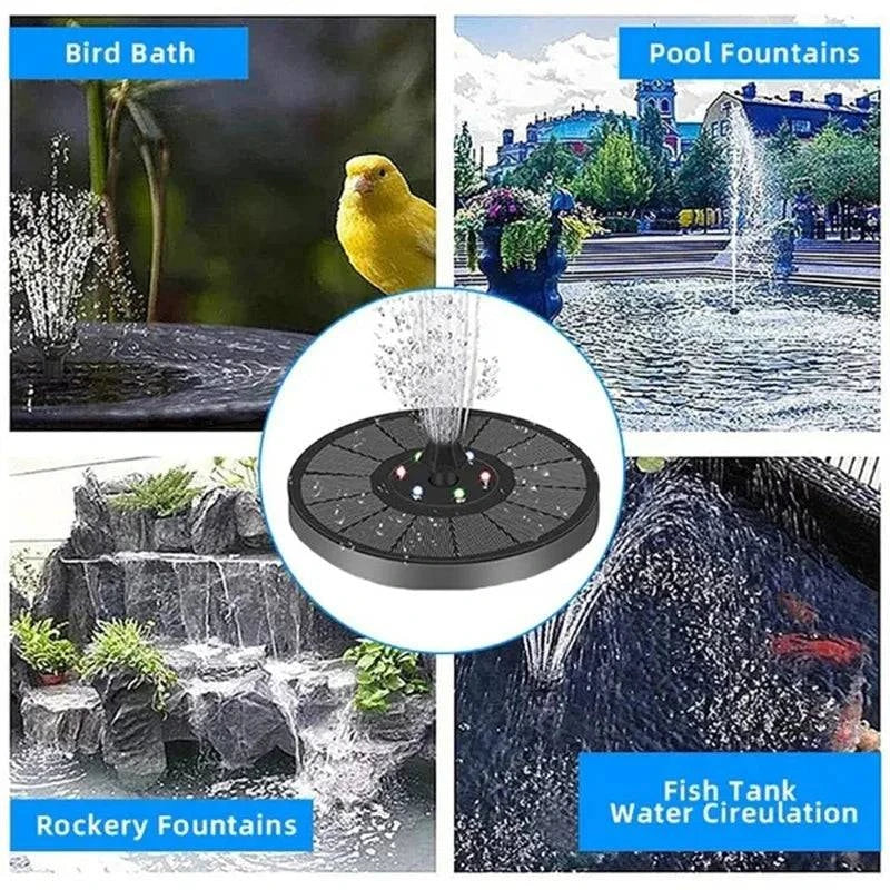 Solar Fountain Pump Kit with Optional Colorful LED Lights and Smart Light Detection for Garden and Bird Bath