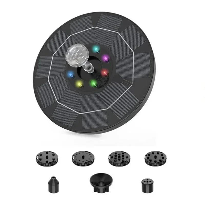Solar Fountain Pump Kit with Optional Colorful LED Lights and Smart Light Detection for Garden and Bird Bath