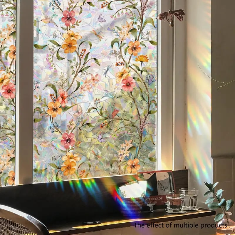 🔥hot Sale 49% Off -🌈floral Stained Glass Window Film Uv Blocking-soft Privacy-rainbow Light Effect