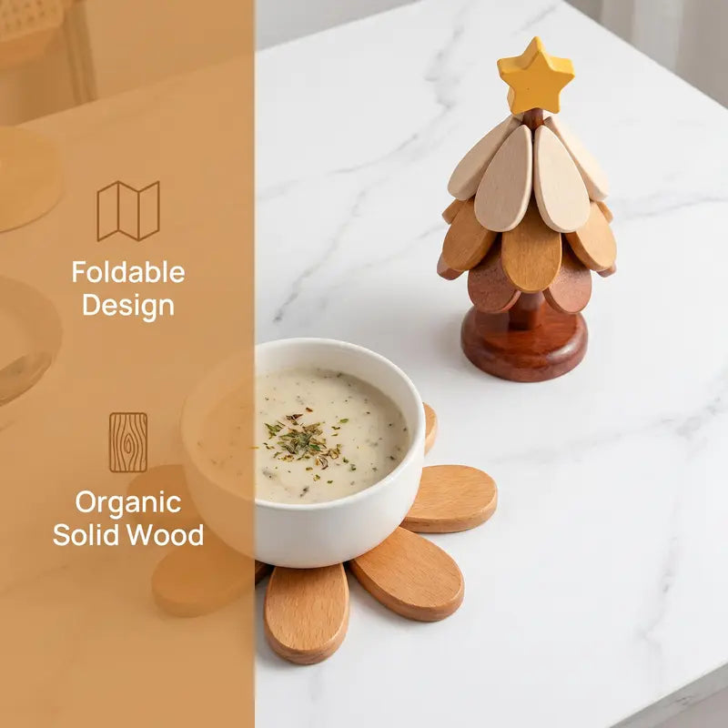 🪵 Last Day 50% OFF｜Solid Wood Heat Resistant, Protect Table From Scalding - Tree Shaped Foldable Wooden Trivet🎄
