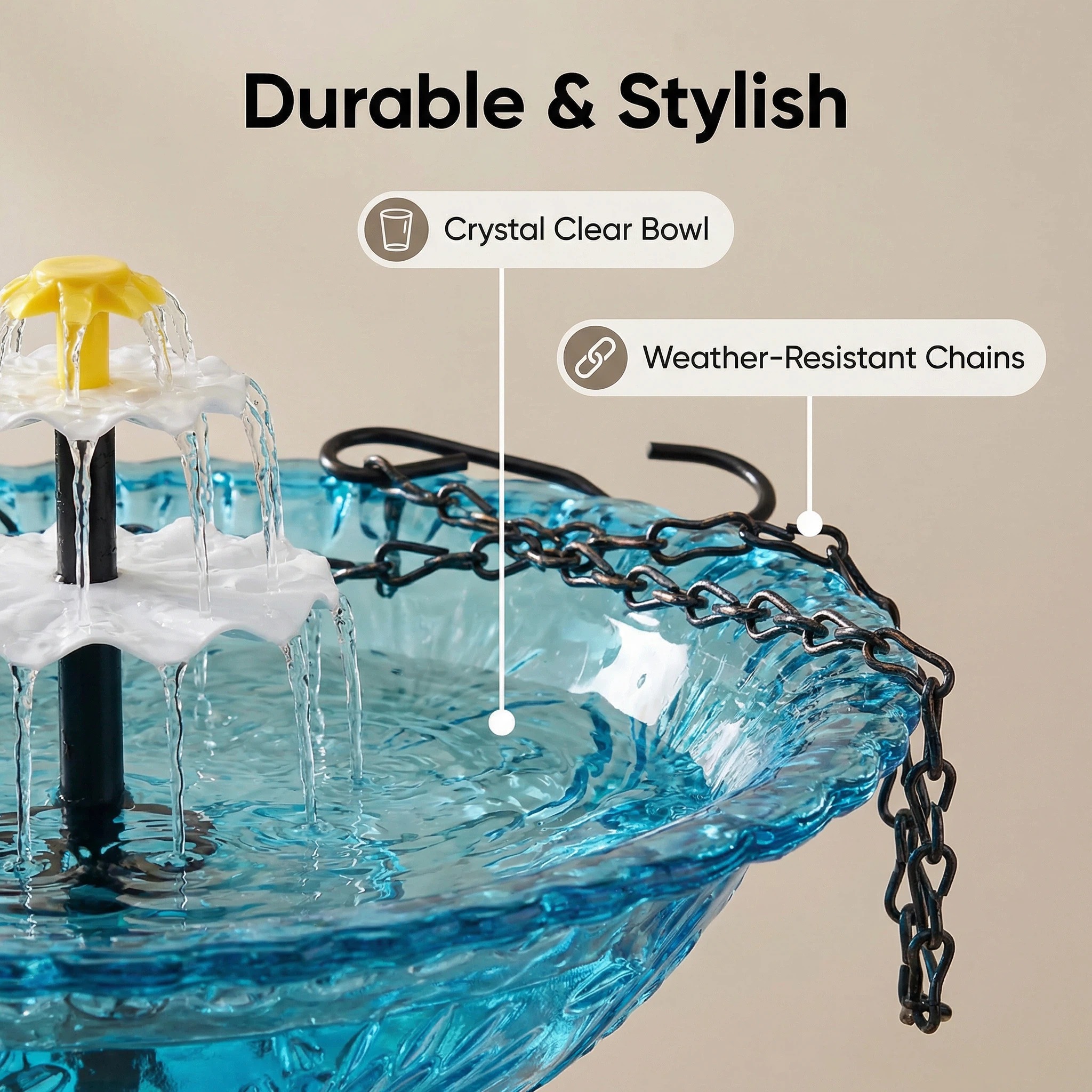 Solar Cascade Hanging Bird Bath Fountain