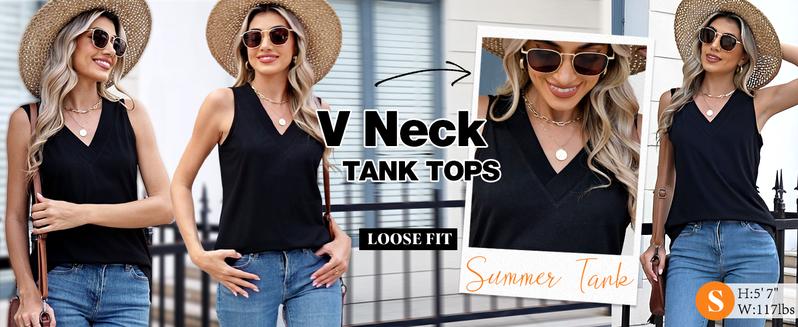Produkteinführung von WIHOLL Tank Tops für Damen Sommer V-Ausschnitt T-Shirts Trendy Ärmelloses Basic Tee Loose Fit 2025 Fashion 6