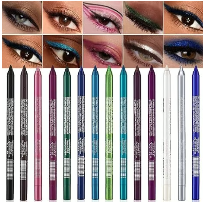 14-pack Eyeliner Pencil Waterproof Colored Gel Liners With Metallic & Shimmer Finishes Smudge-proof