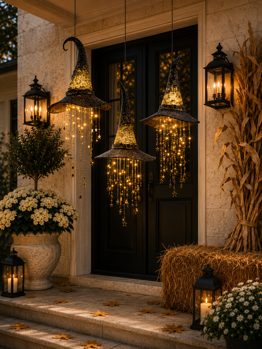 Light-Up Witch Hat & Star Garland – Halloween Hanging Decor