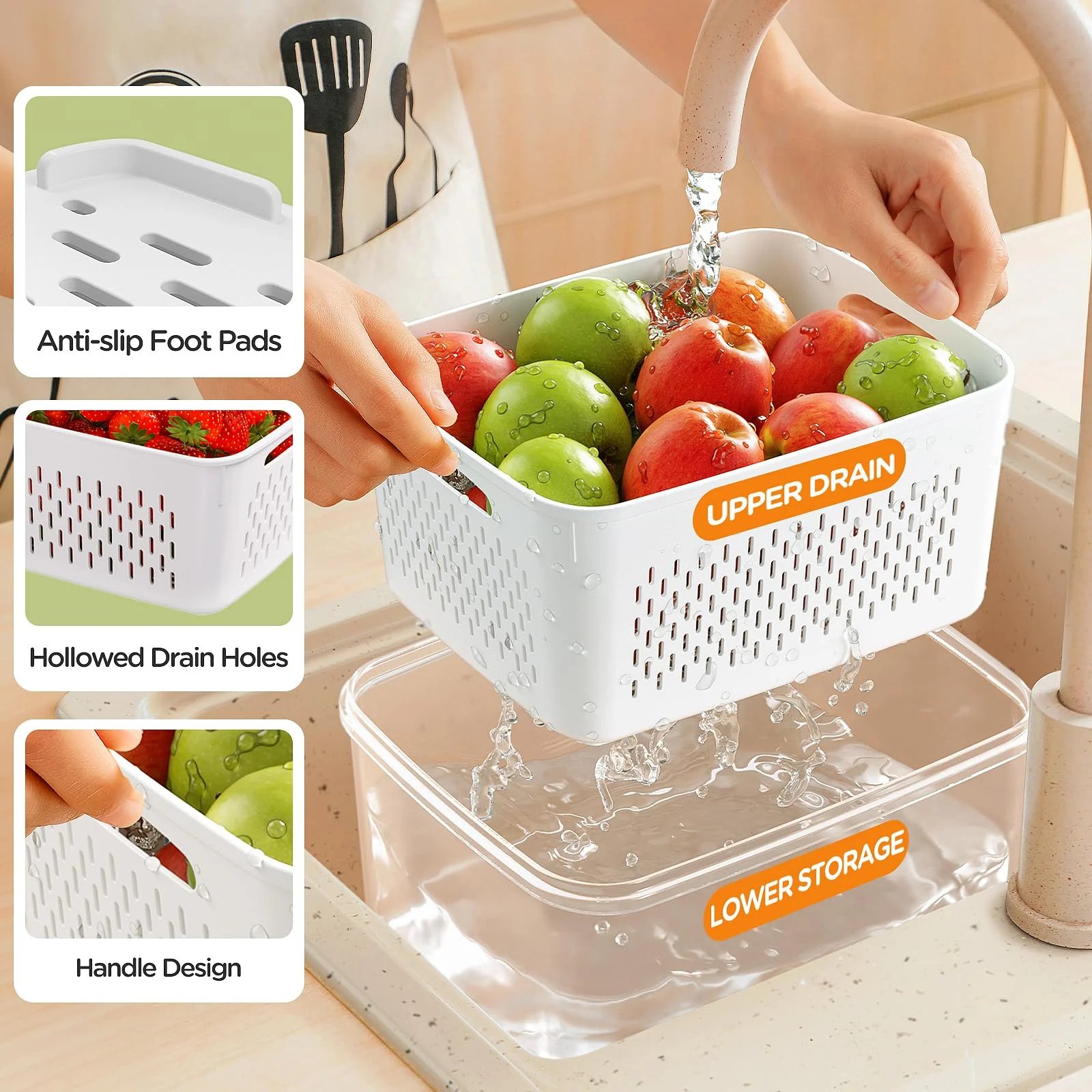Food Storage Containers for Fridge with Removable Colander
