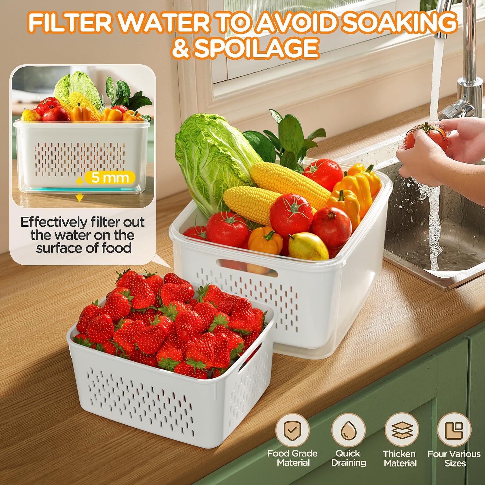 Food Storage Containers for Fridge with Removable Colander