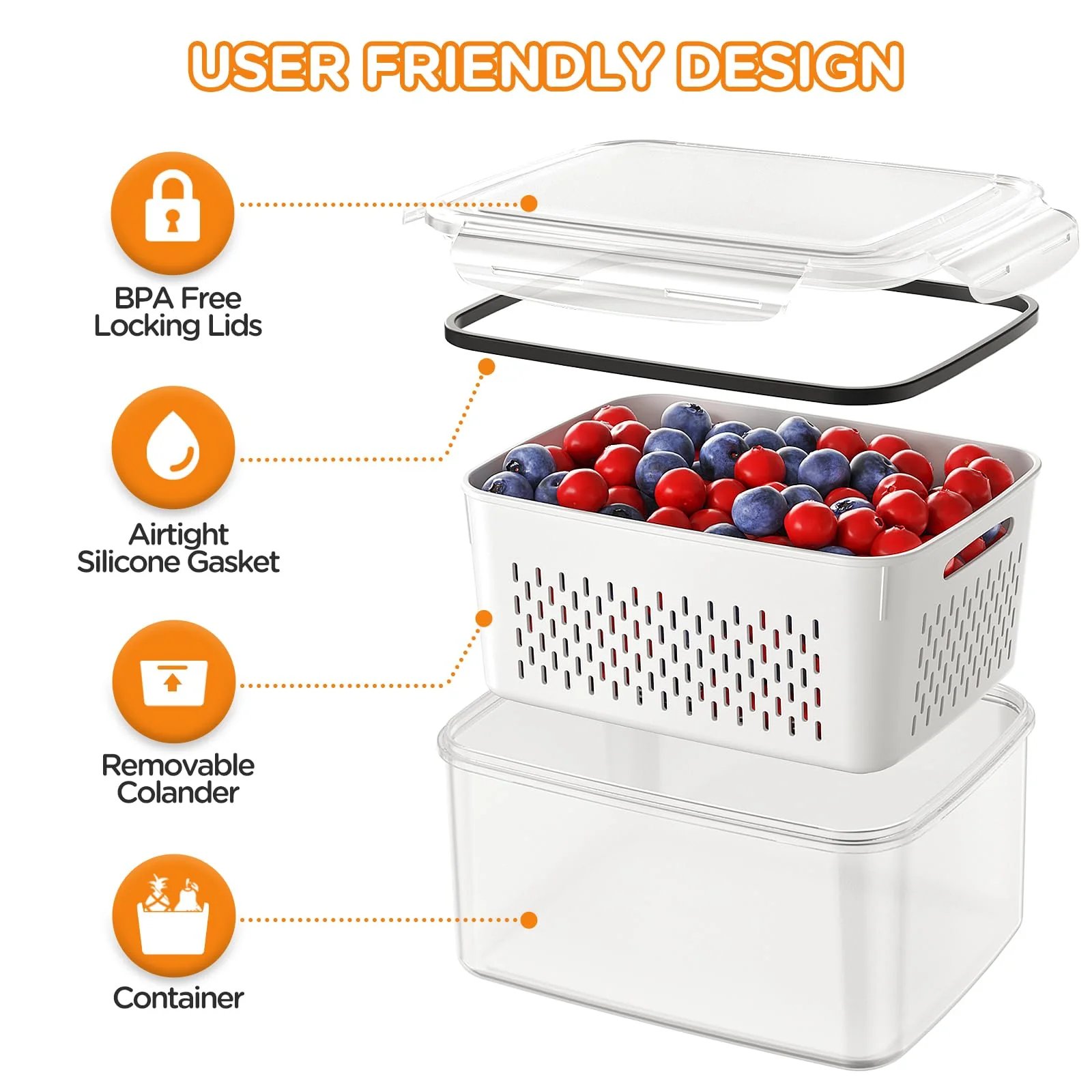 Food Storage Containers for Fridge with Removable Colander