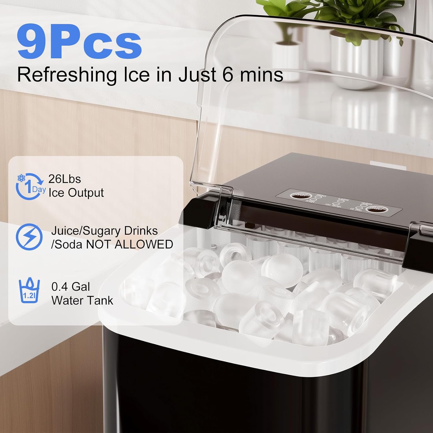 Portable Ice Maker – 9 Ice Cubes in Just 6 Minutes