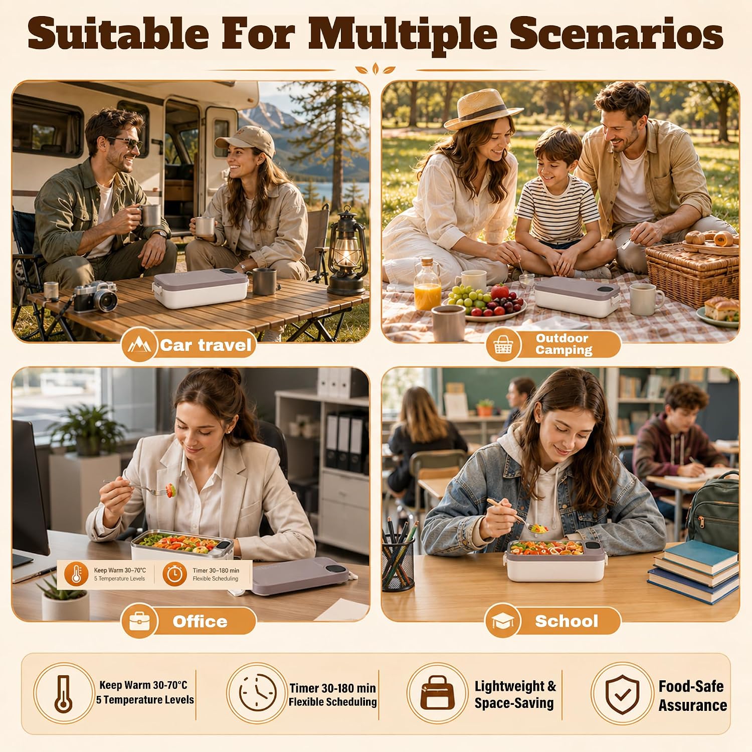 🍱portable Electric Lunch Box With Self-heating – Compact & Silent – Keeps Meals Warm – Perfect For Office, Road Trips Or Picnics 🔋✨