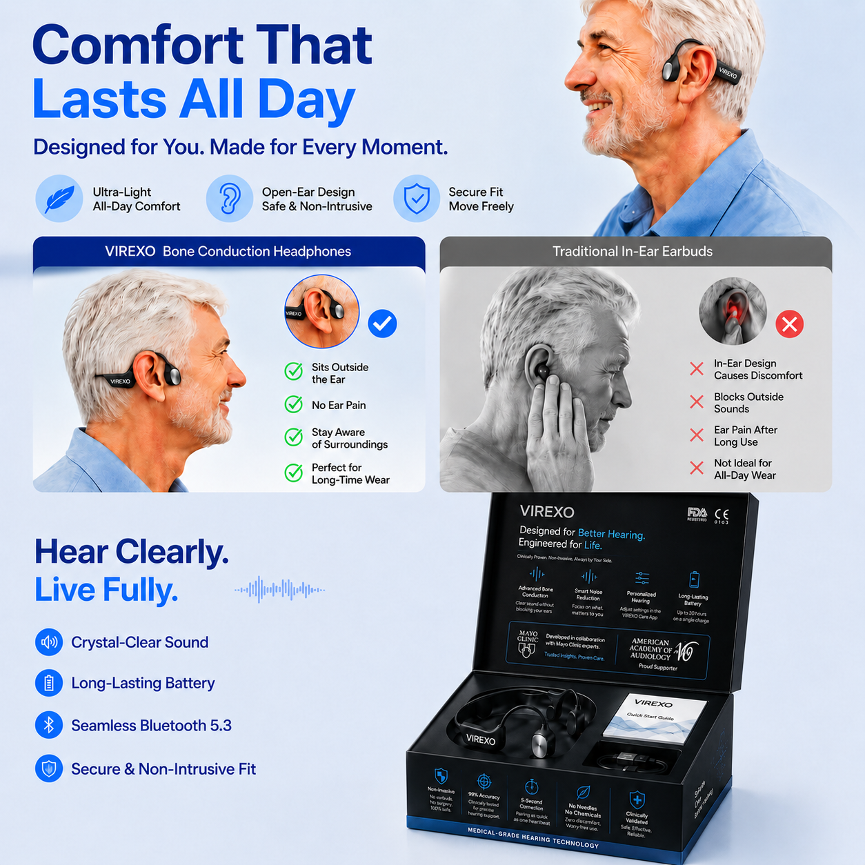 🏆 Final 2 Hours : Only Limited Stock Left🔥 VIREXO® Bone Conduction Smart Hearing Headphones (Mayo Clinic Recommended)