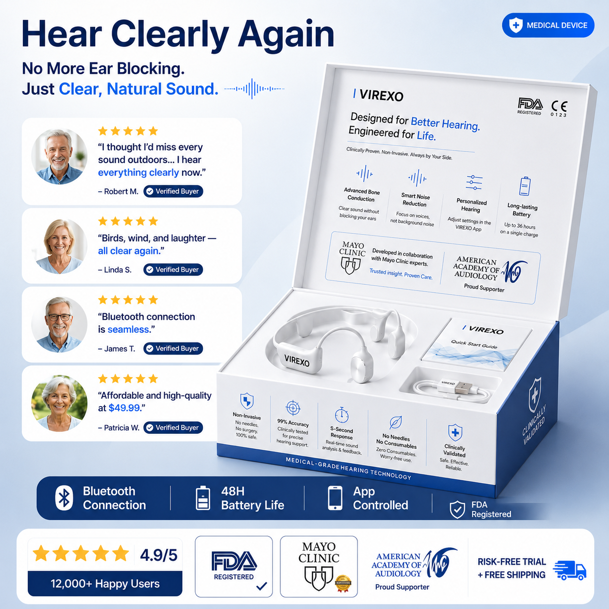 🏆 Final 2 Hours : Only Limited Stock Left🔥 VIREXO® Bone Conduction Smart Hearing Headphones (Mayo Clinic Recommended)