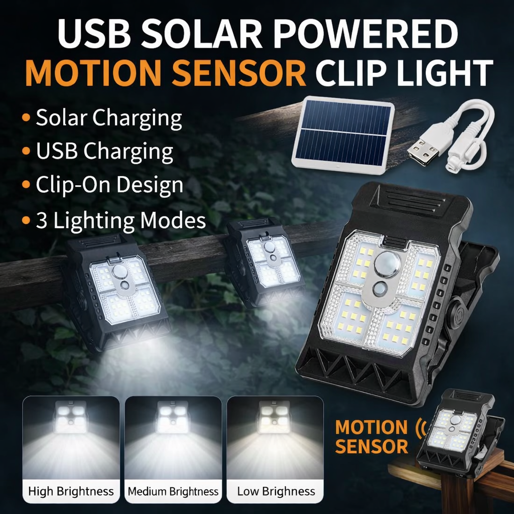 USB & Solar Powered Motion Sensor Clip Lights