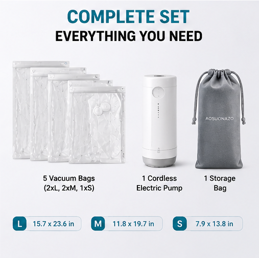 Cordless Travel Vacuum Bag Set