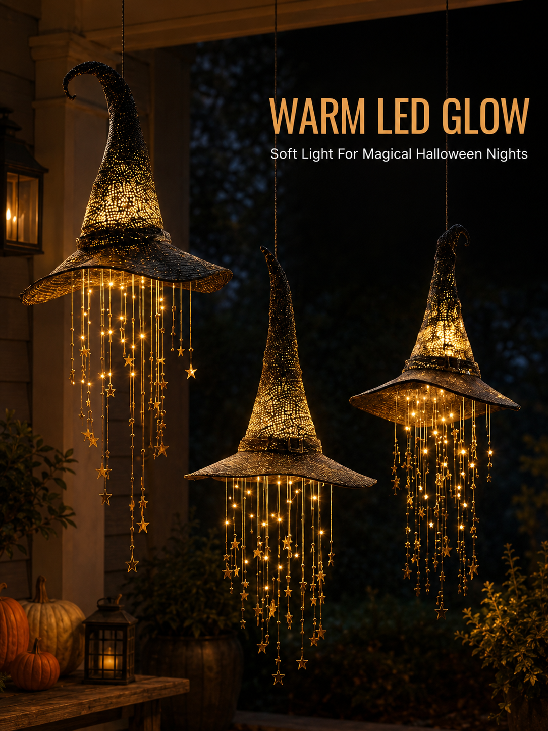 Light-Up Witch Hat & Star Garland – Halloween Hanging Decor