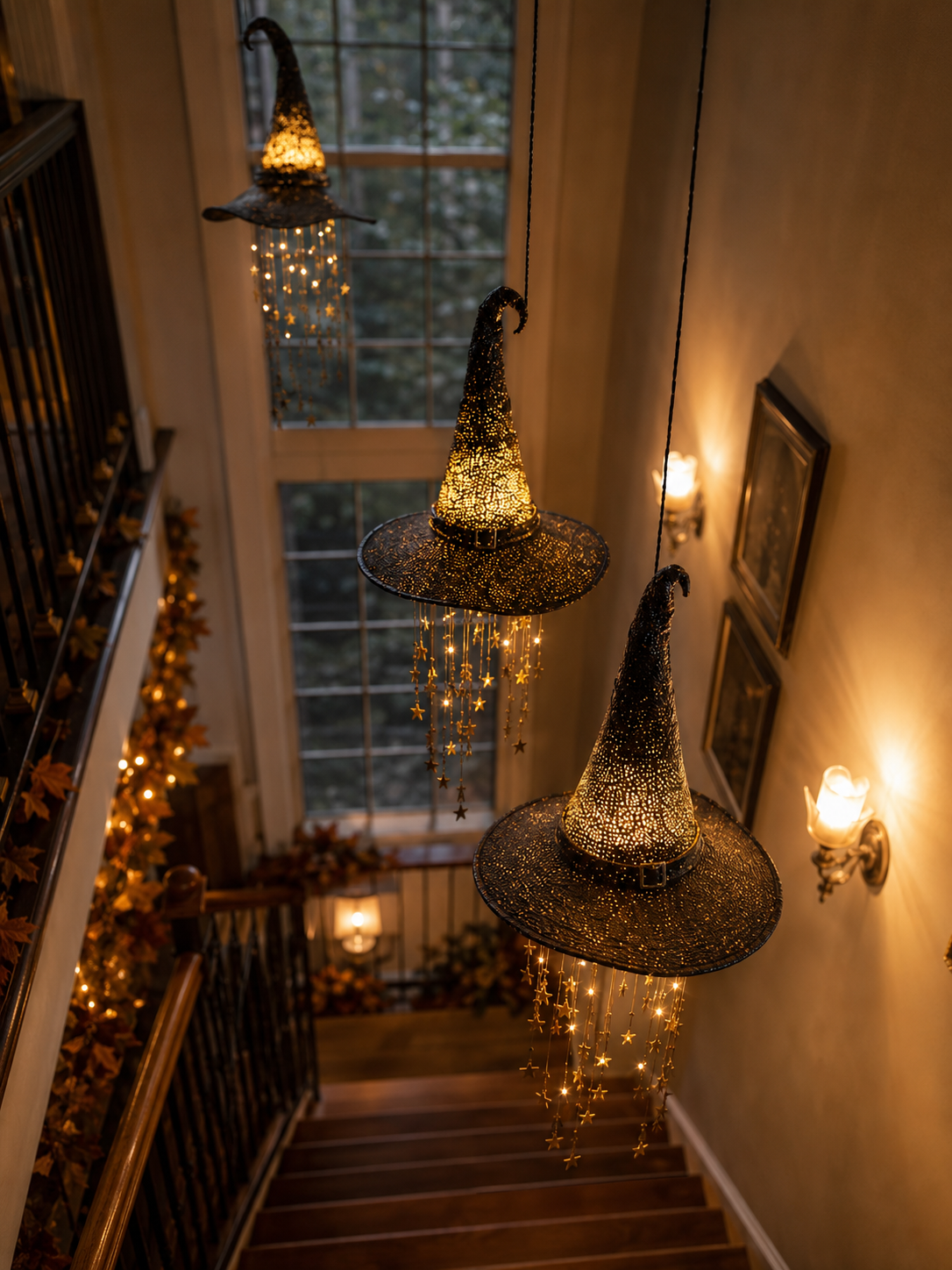 Light-Up Witch Hat & Star Garland – Halloween Hanging Decor